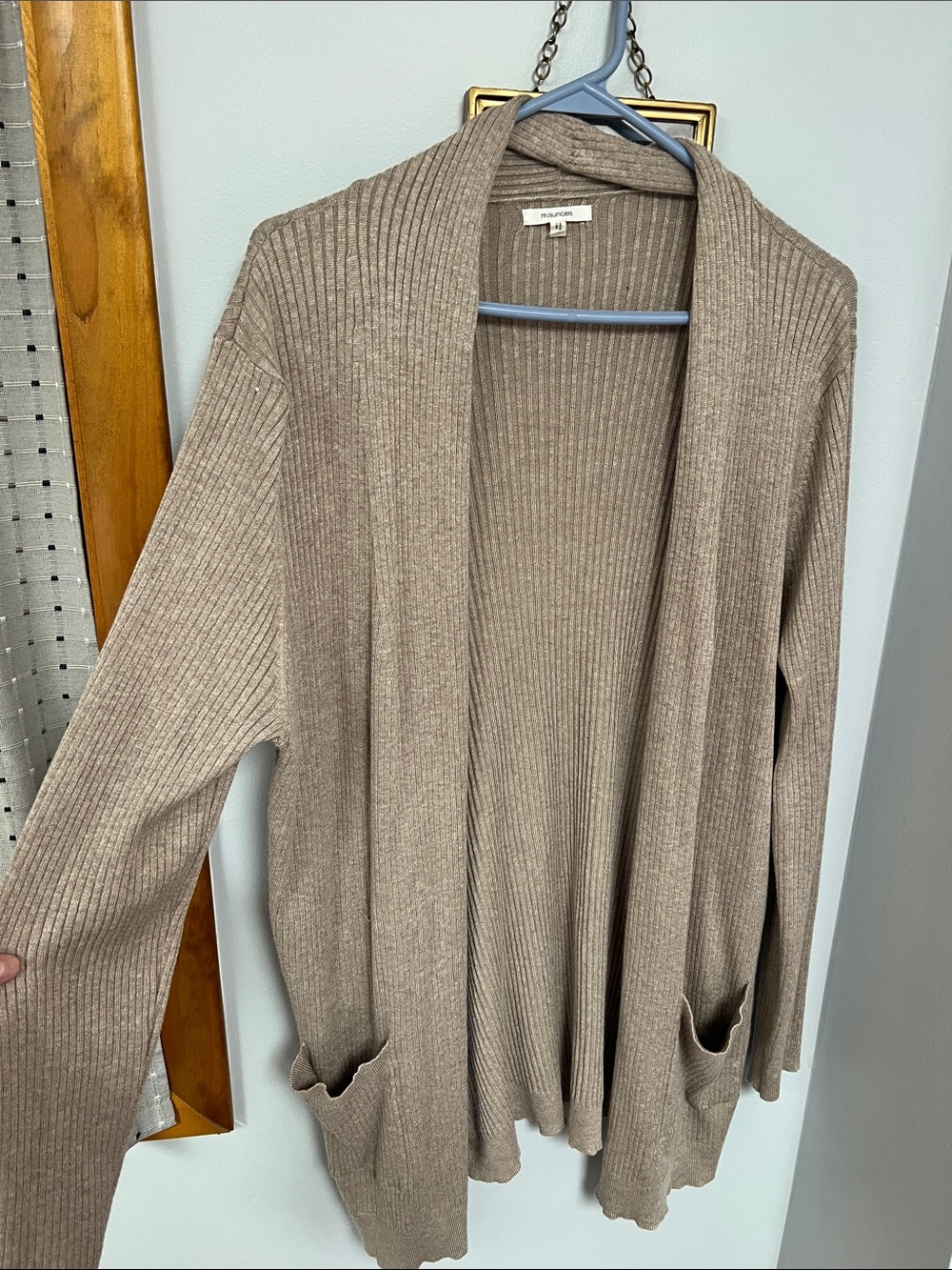 Maurices Taupe Ribbed Open-Front Cardigan